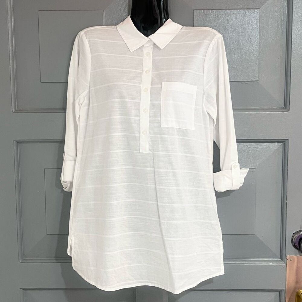 Tommy Hilfiger 3/4 Button Up Pull On Roll Tab Long Sleeve Blouse Sz S Preppy NWT